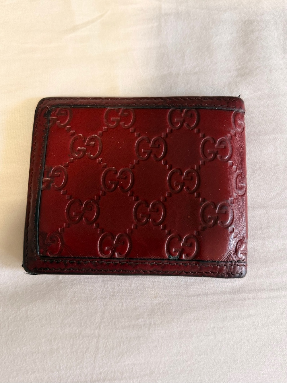 Gucci Red Embossed GG Leather Bifold Card Holder